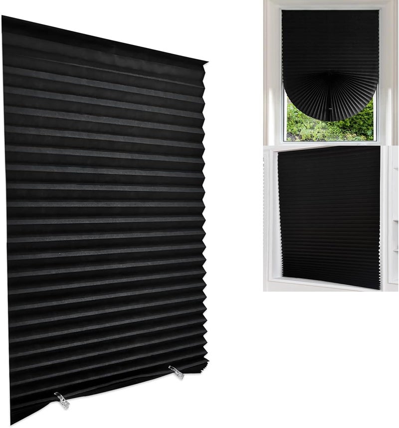 Jlong Blackout Blinds for Windows Cordless Blinds Temporary Shades Blinds No Drill Mini Blinds Black Out Blinds for Window of Bedroom,Bathroom,Kitchen Office (Black-high Shading, 35.4 * 59"(90 * 150cm)) - Image 1